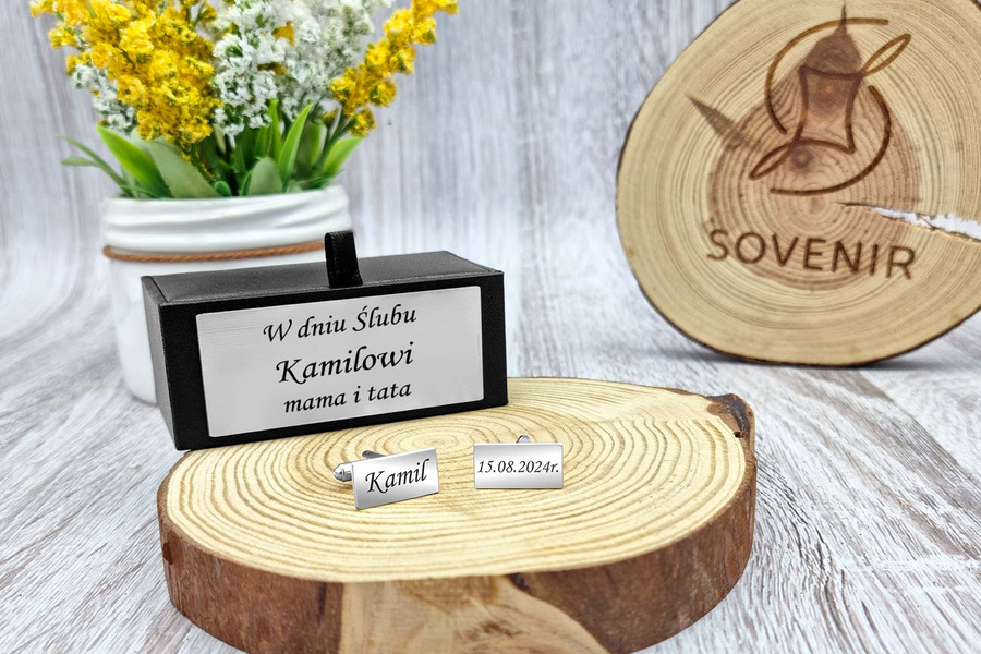 Srebrne spinki Prostokąt do mankietów GRAWER