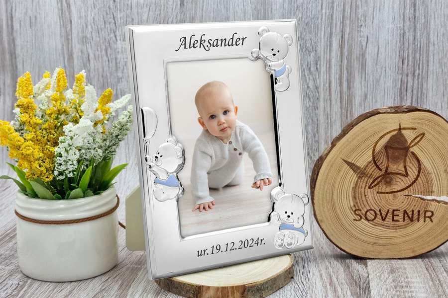Ramka na Zdjęcia 9x13 MIŚ VALENTI Prezent na Chrzest Roczek Grawer GRATIS B
