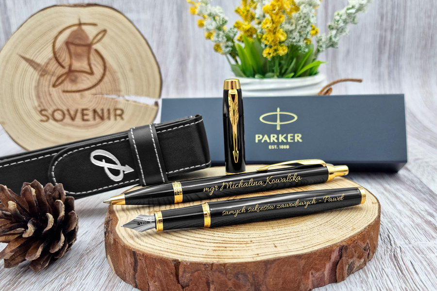 Pióro i długopis Parker IM czarny GT GRAWER + ETUI